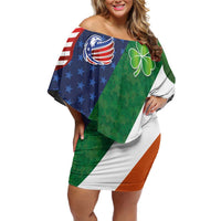 Custom Ireland and United States Off Shoulder Short Dress Shamrocks and American Flag Style