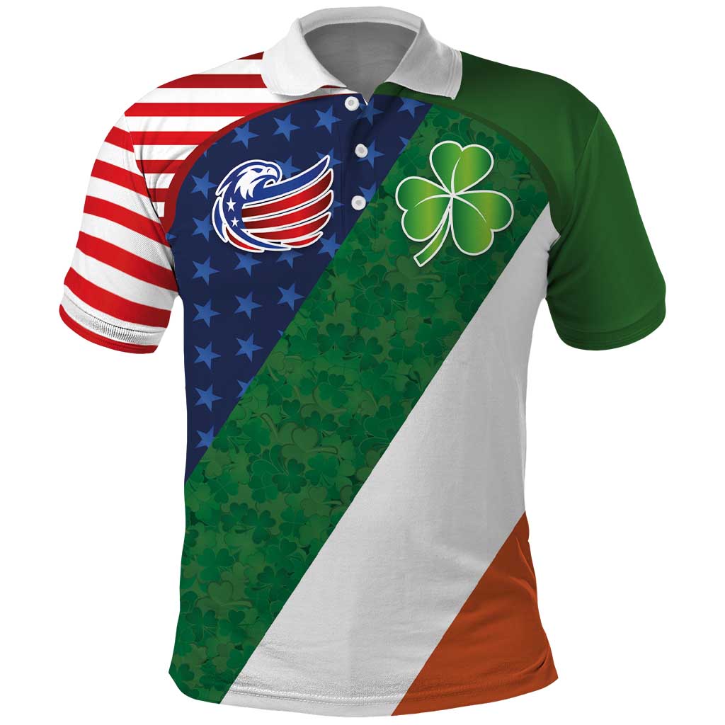 Custom Ireland and United States Polo Shirt Shamrocks and American Flag Style