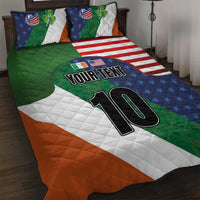 Custom Ireland and United States Quilt Bed Set Shamrocks and American Flag Style