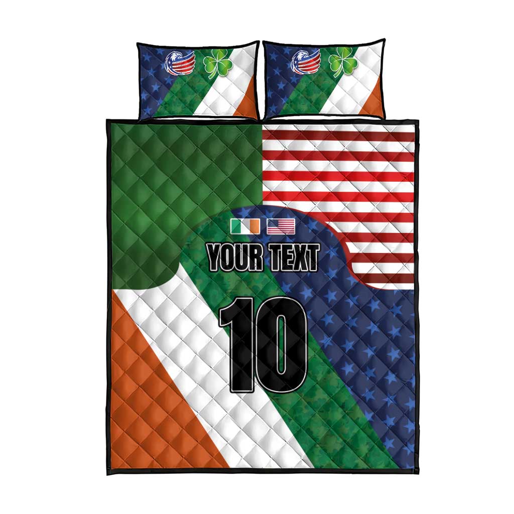 Custom Ireland and United States Quilt Bed Set Shamrocks and American Flag Style
