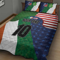Custom Ireland and United States Quilt Bed Set Shamrocks and American Flag Style