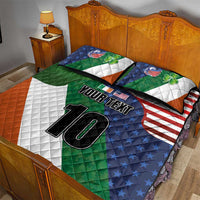 Custom Ireland and United States Quilt Bed Set Shamrocks and American Flag Style