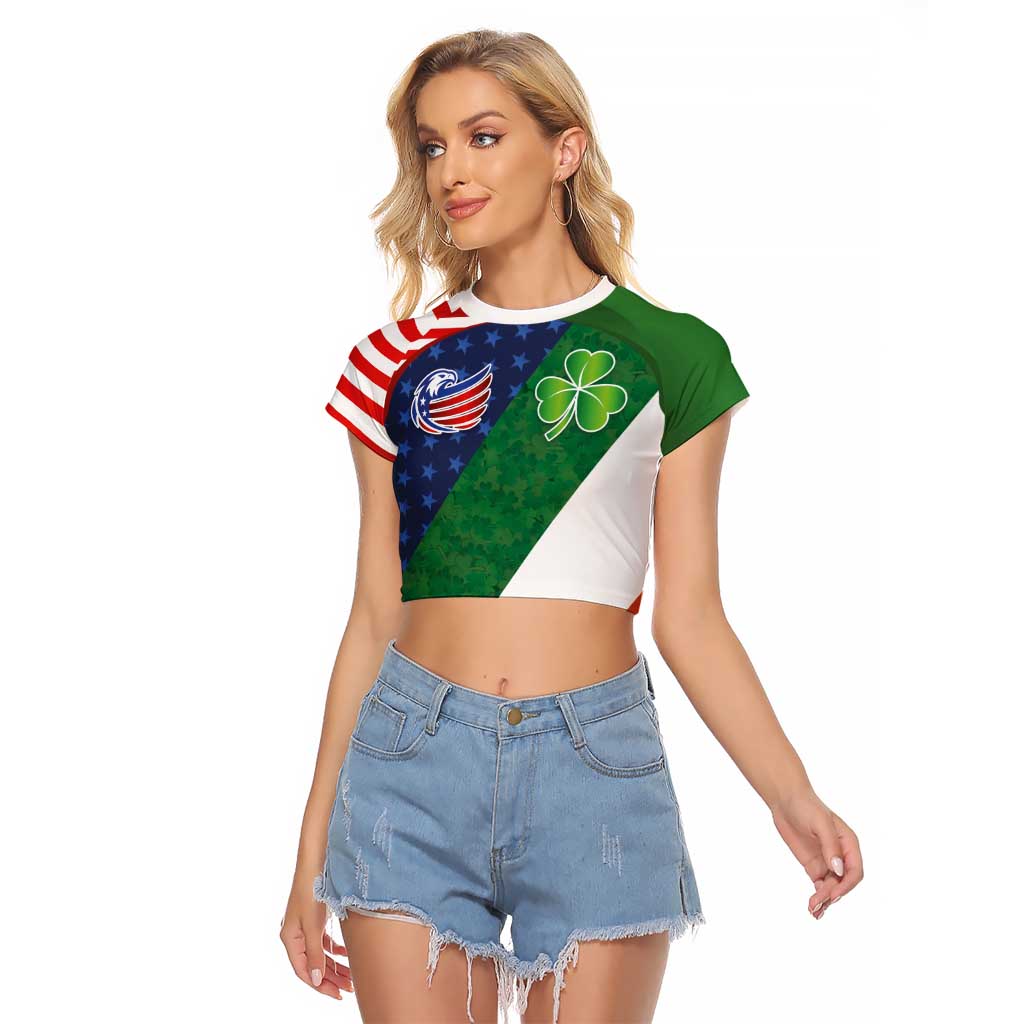 Custom Ireland and United States Raglan Cropped T Shirt Shamrocks and American Flag Style