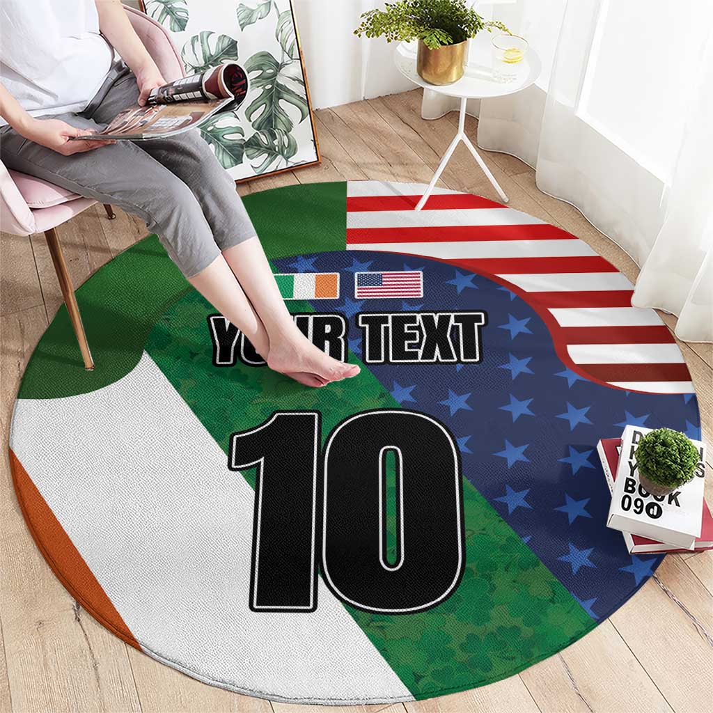 Custom Ireland and United States Round Carpet Shamrocks and American Flag Style