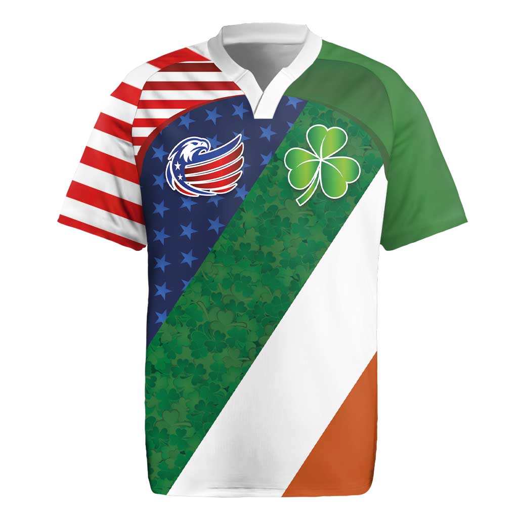 Custom Ireland and United States Rugby Jersey Shamrocks and American Flag Style
