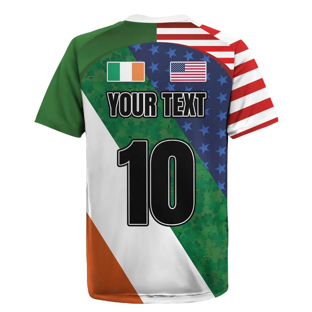 Custom Ireland and United States Rugby Jersey Shamrocks and American Flag Style