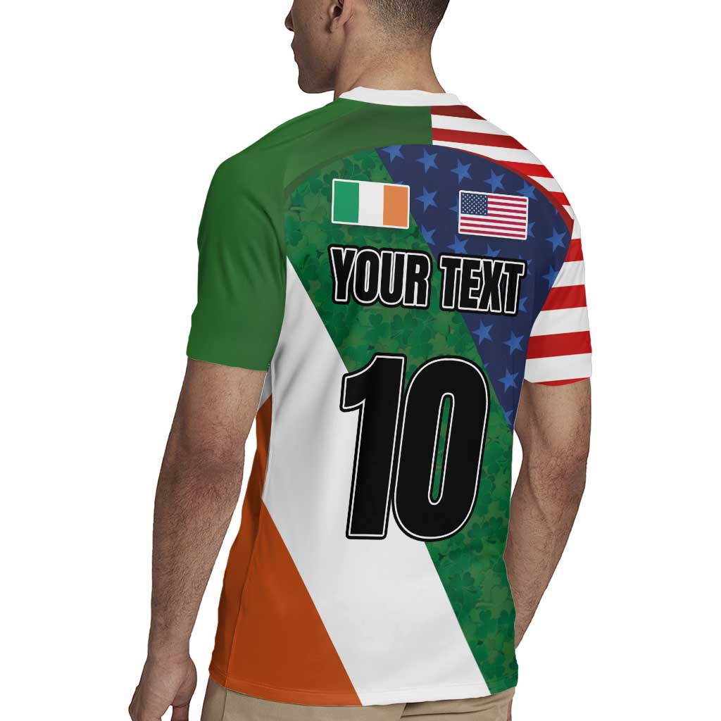 Custom Ireland and United States Rugby Jersey Shamrocks and American Flag Style