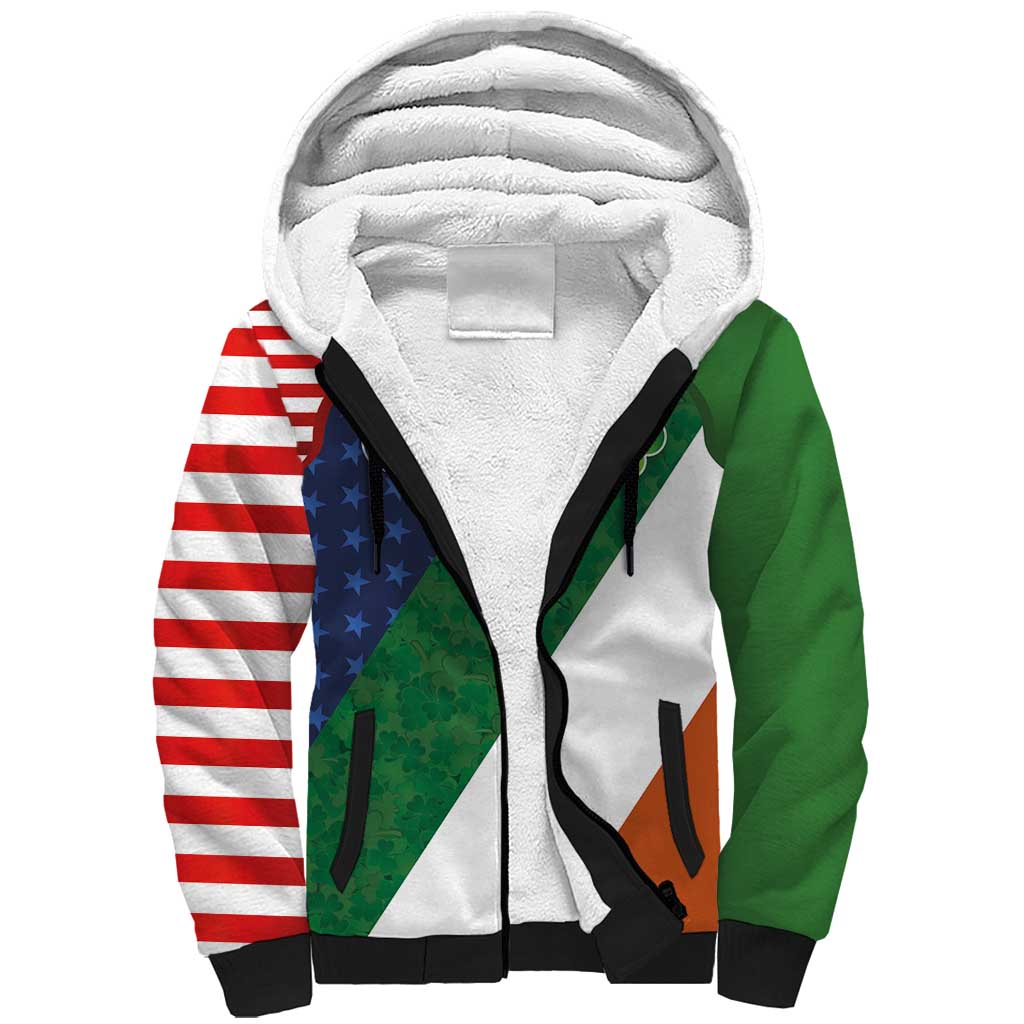 Custom Ireland and United States Sherpa Hoodie Shamrocks and American Flag Style