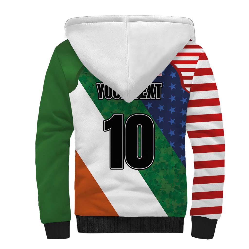 Custom Ireland and United States Sherpa Hoodie Shamrocks and American Flag Style