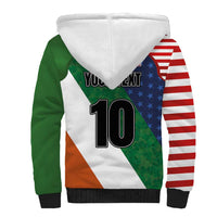 Custom Ireland and United States Sherpa Hoodie Shamrocks and American Flag Style