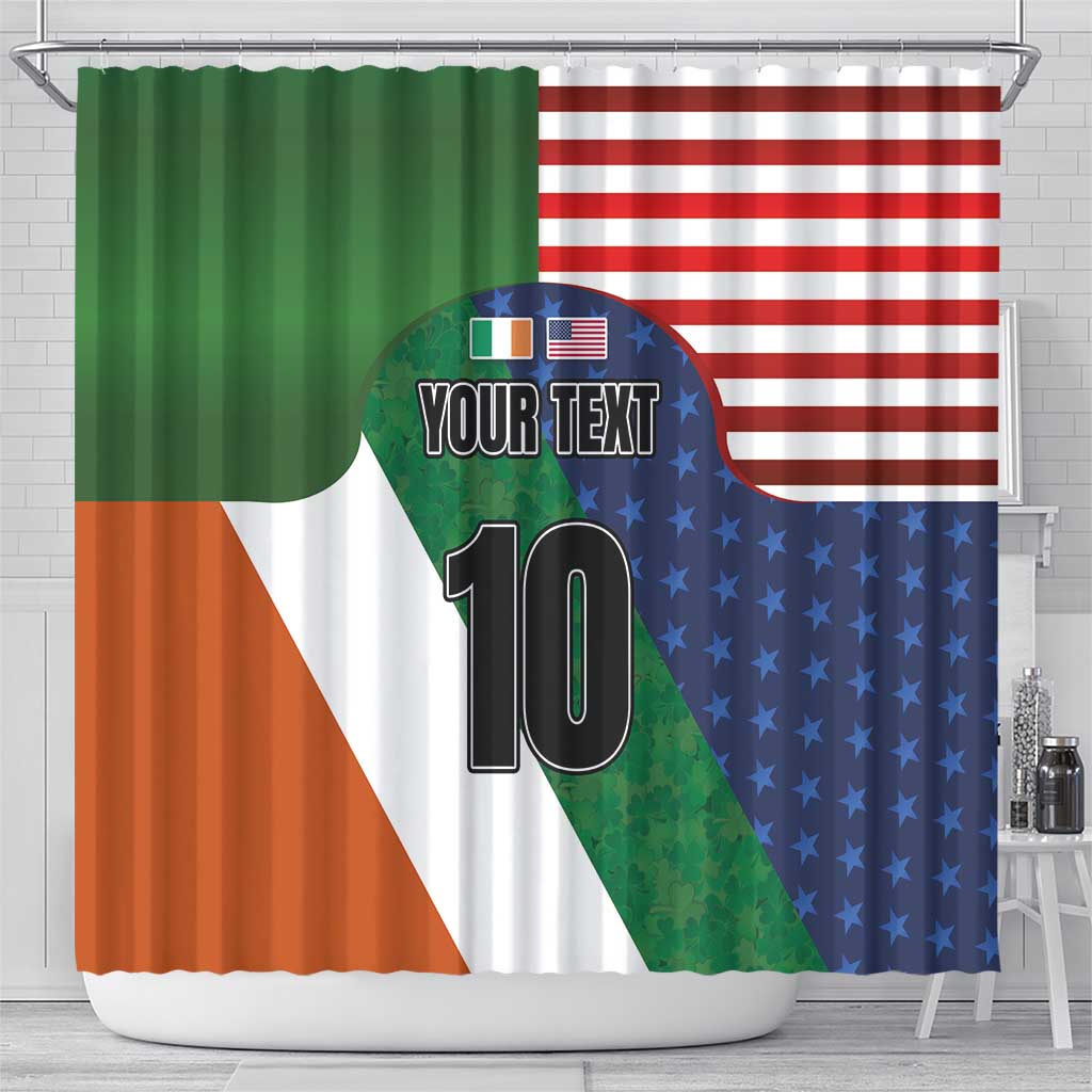 Custom Ireland and United States Shower Curtain Shamrocks and American Flag Style
