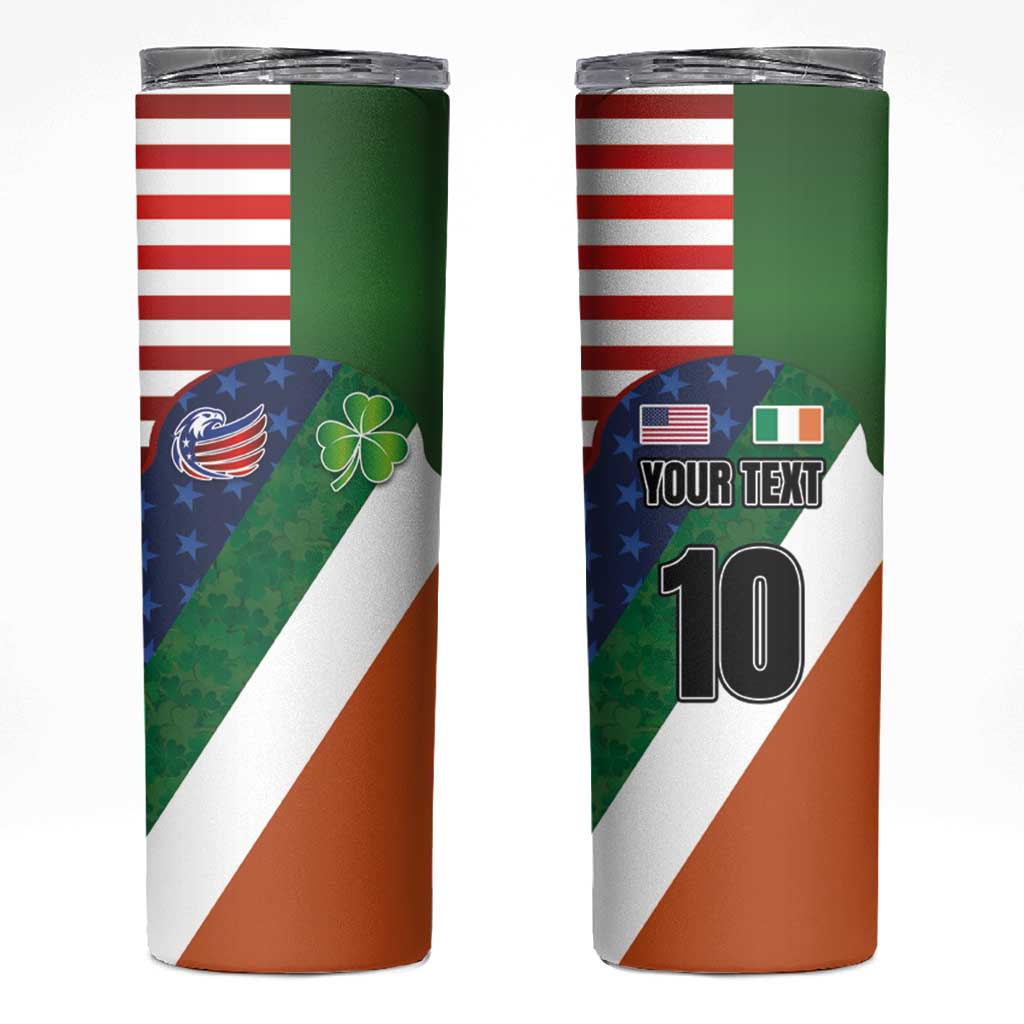 Custom Ireland and United States Skinny Tumbler Shamrocks and American Flag Style