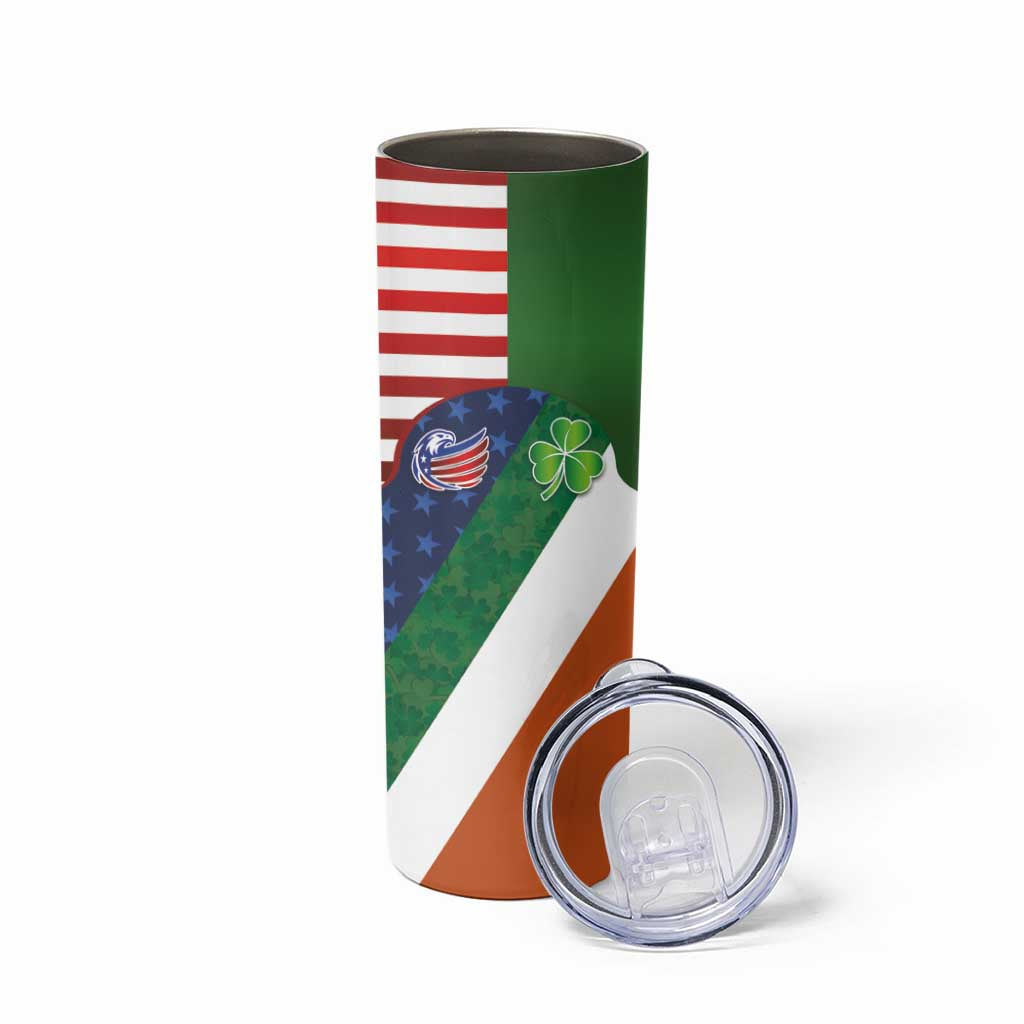 Custom Ireland and United States Skinny Tumbler Shamrocks and American Flag Style
