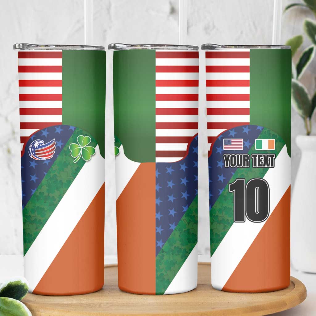 Custom Ireland and United States Skinny Tumbler Shamrocks and American Flag Style