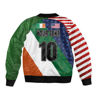 Custom Ireland and United States Sleeve Zip Bomber Jacket Shamrocks and American Flag Style
