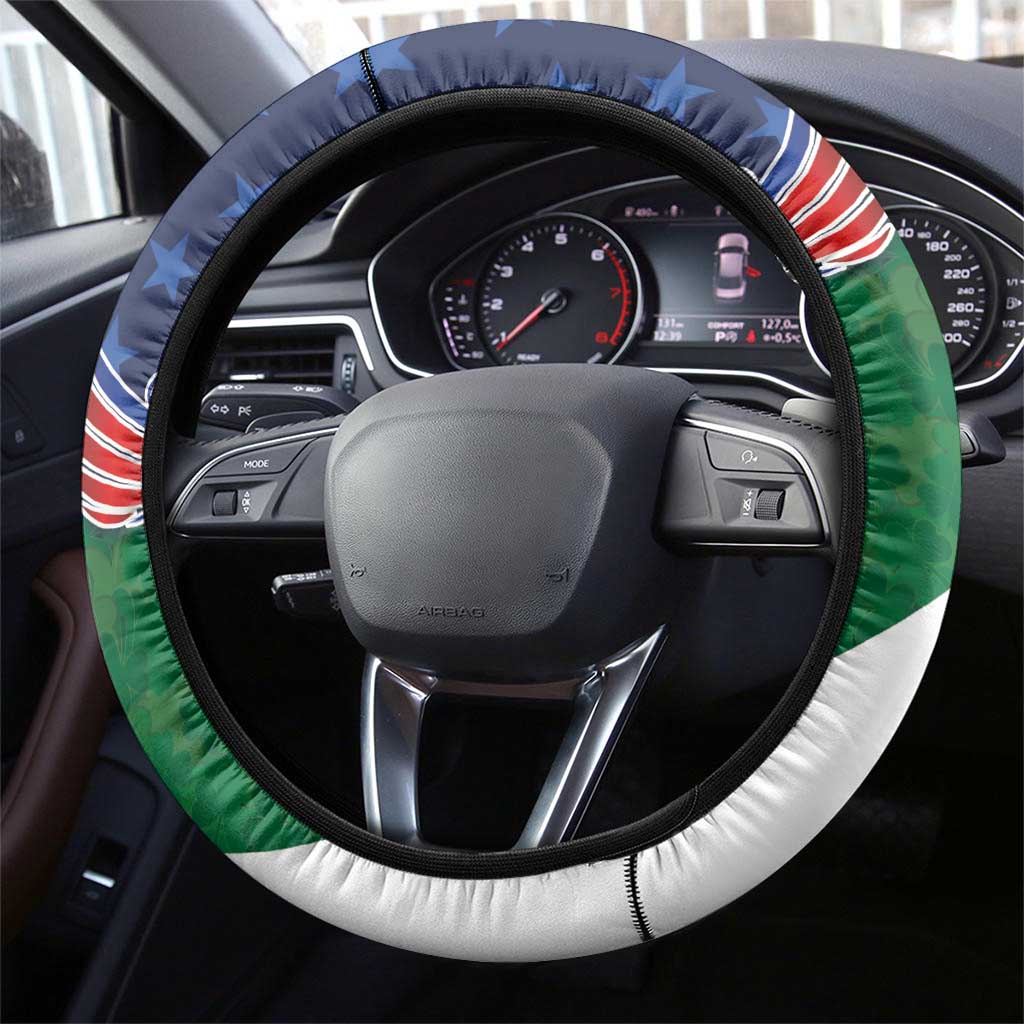 Ireland and United States Steering Wheel Cover Shamrocks and American Flag Style