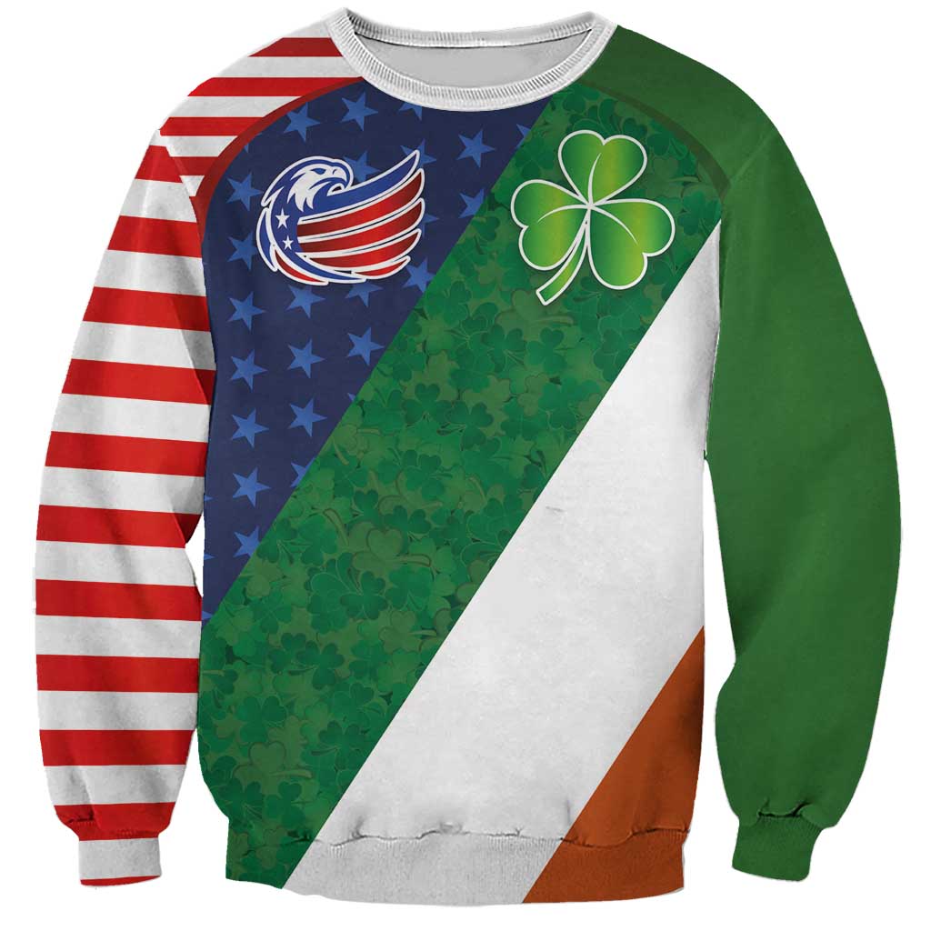 Custom Ireland and United States Sweatshirt Shamrocks and American Flag Style