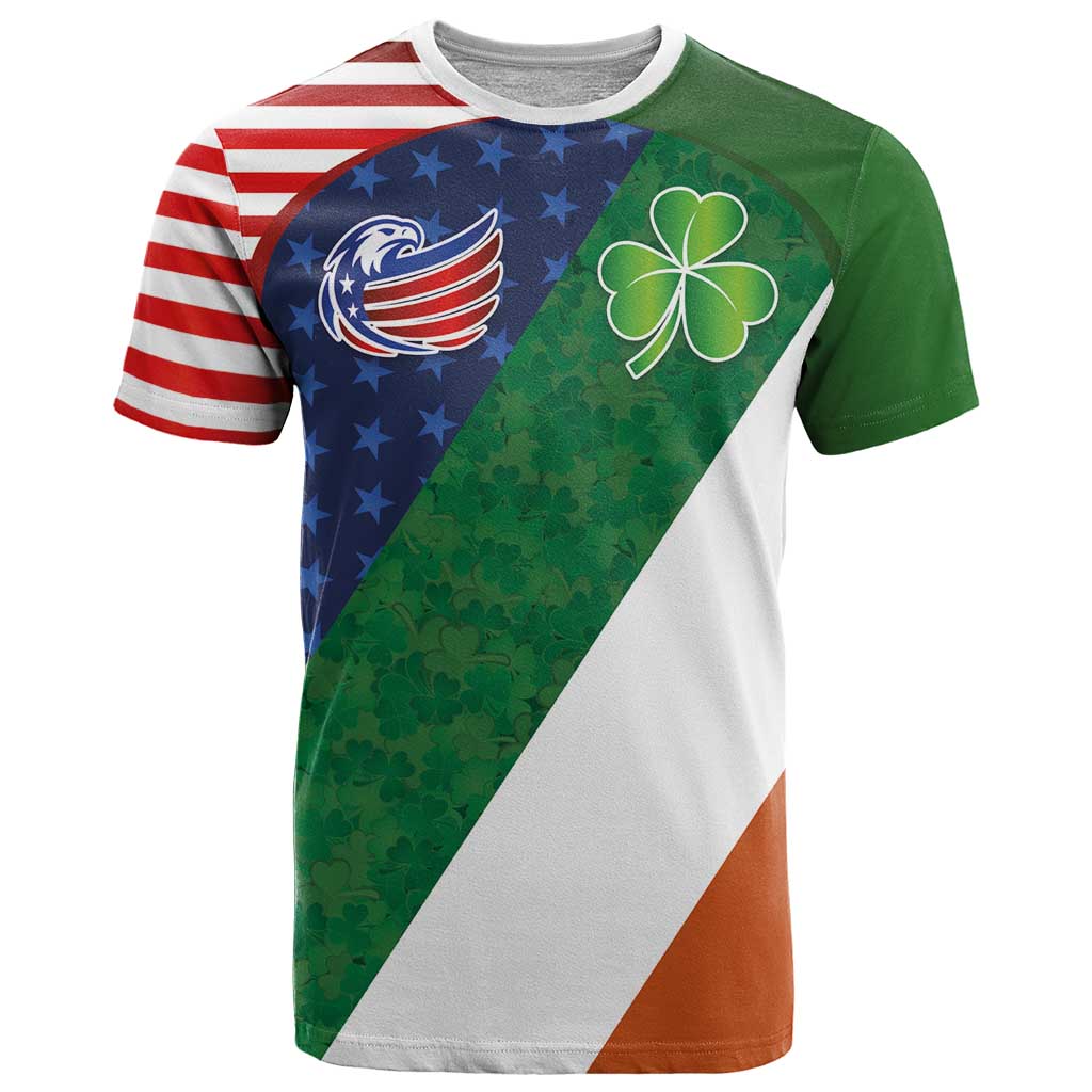 Custom Ireland and United States T Shirt Shamrocks and American Flag Style