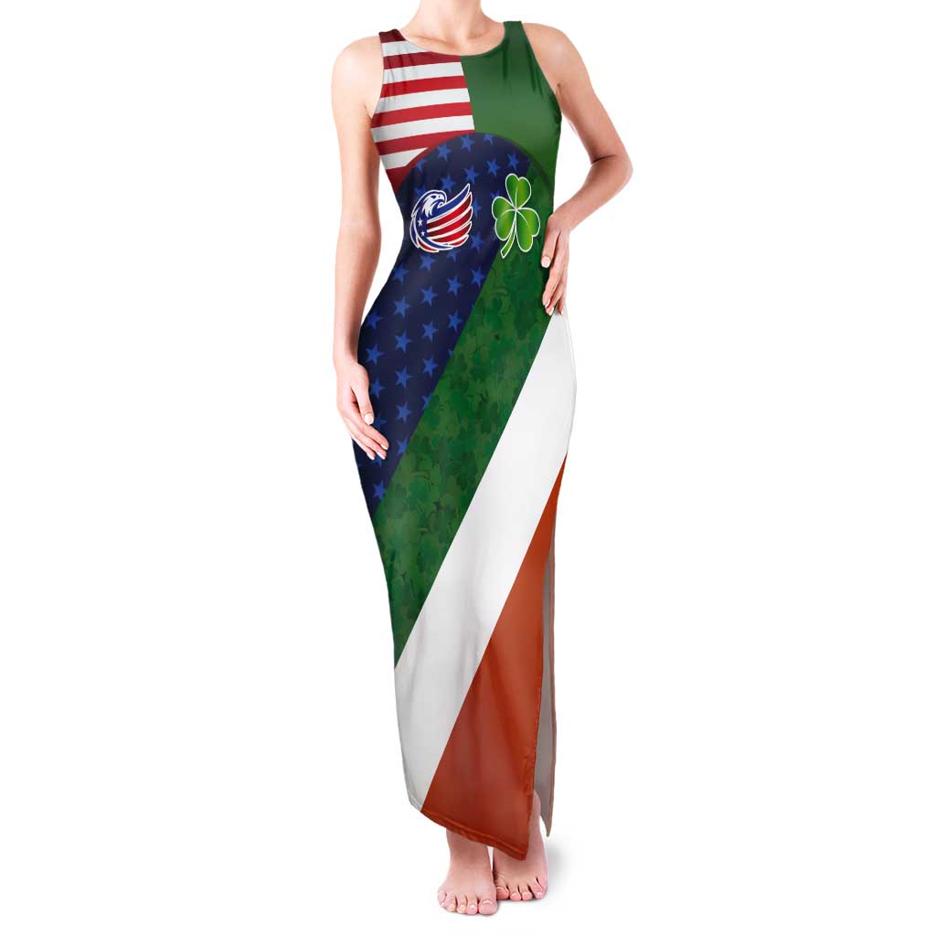 Custom Ireland and United States Tank Maxi Dress Shamrocks and American Flag Style