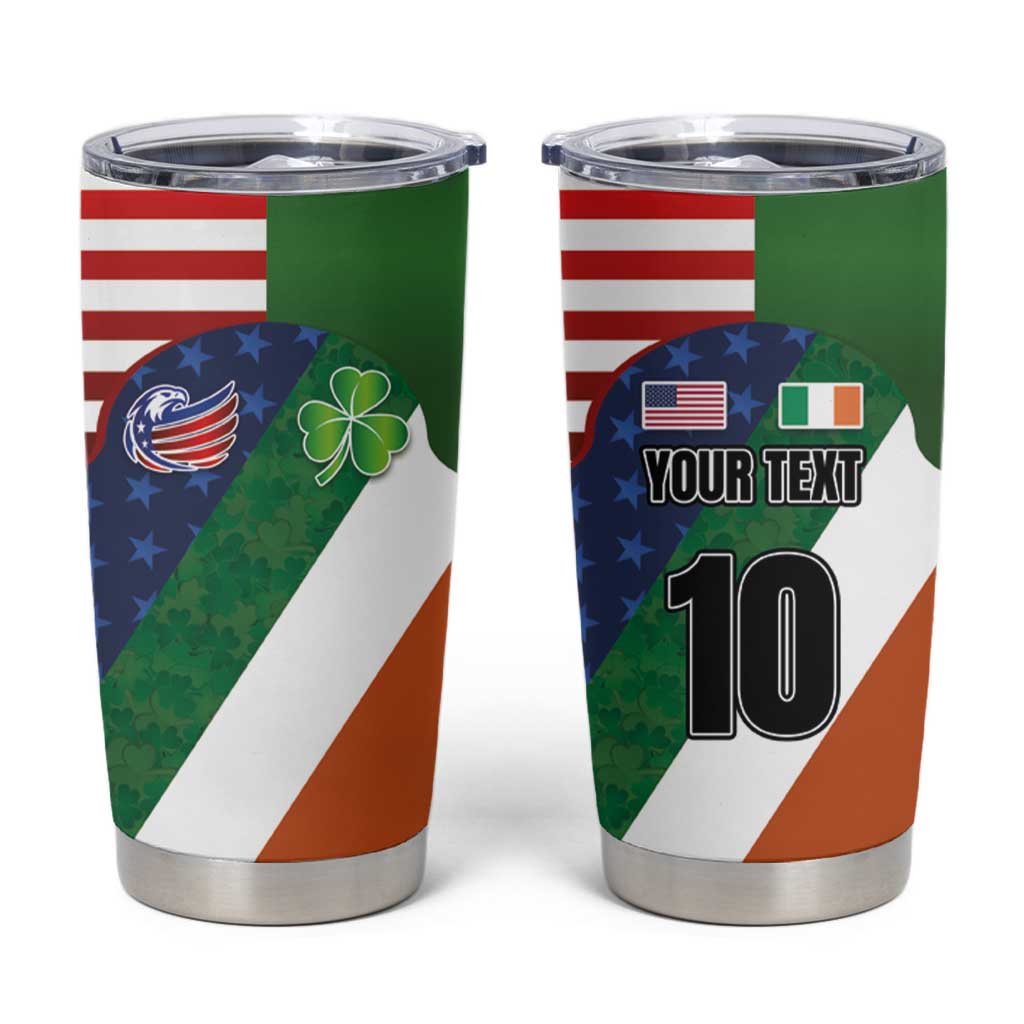 Custom Ireland and United States Tumbler Cup Shamrocks and American Flag Style