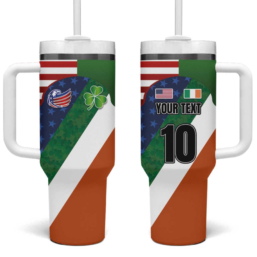 Custom Ireland and United States Tumbler With Handle Shamrocks and American Flag Style