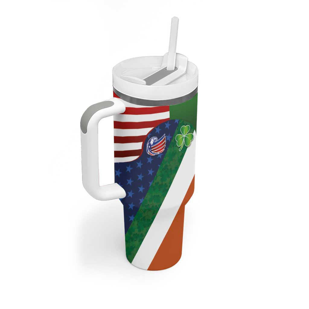 Custom Ireland and United States Tumbler With Handle Shamrocks and American Flag Style