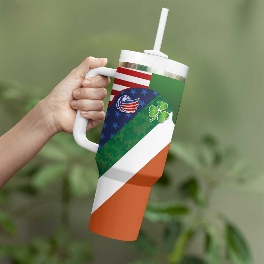 Custom Ireland and United States Tumbler With Handle Shamrocks and American Flag Style