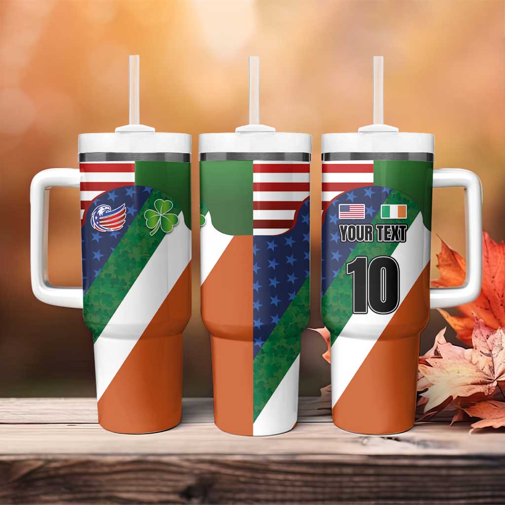 Custom Ireland and United States Tumbler With Handle Shamrocks and American Flag Style