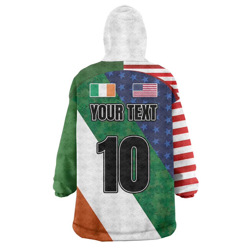 Custom Ireland and United States Wearable Blanket Hoodie Shamrocks and American Flag Style