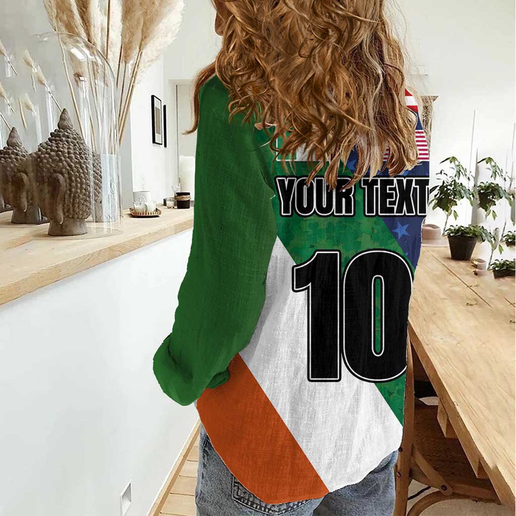 Custom Ireland and United States Women Casual Shirt Shamrocks and American Flag Style
