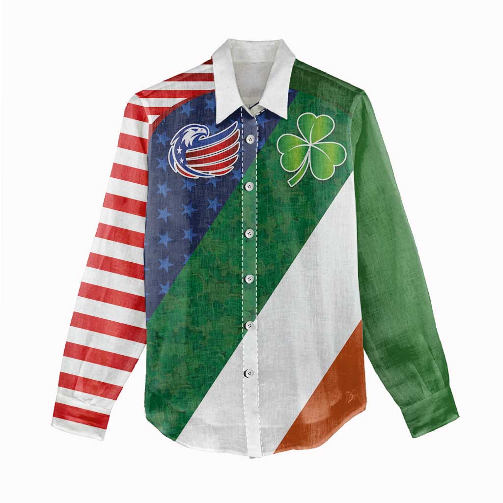 Custom Ireland and United States Women Casual Shirt Shamrocks and American Flag Style
