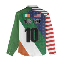 Custom Ireland and United States Women Casual Shirt Shamrocks and American Flag Style