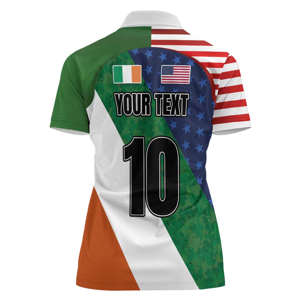 Custom Ireland and United States Women Polo Shirt Shamrocks and American Flag Style
