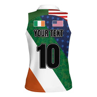 Custom Ireland and United States Women Sleeveless Polo Shirt Shamrocks and American Flag Style