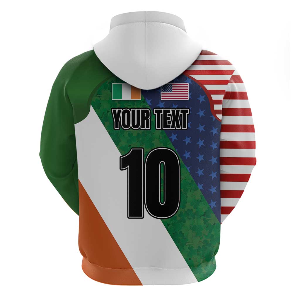Custom Ireland and United States Zip Hoodie Shamrocks and American Flag Style