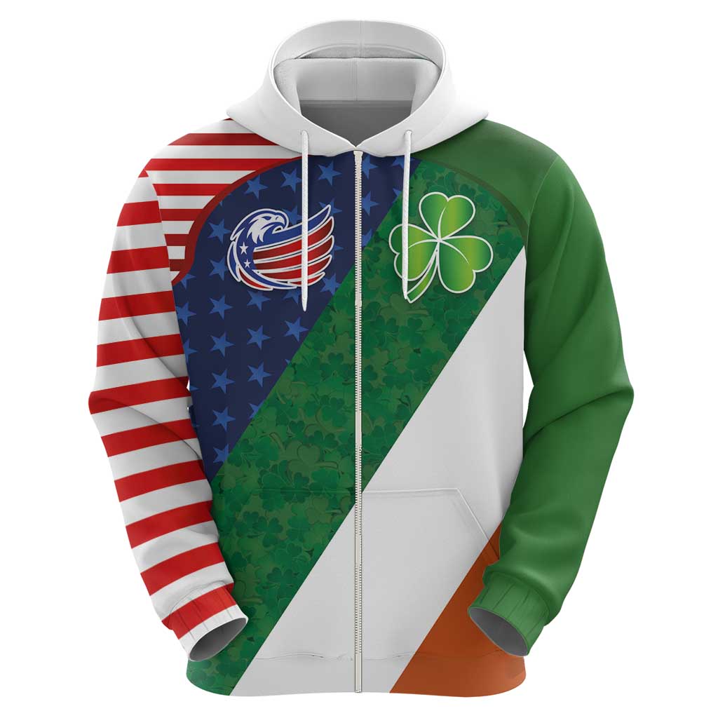 Custom Ireland and United States Zip Hoodie Shamrocks and American Flag Style
