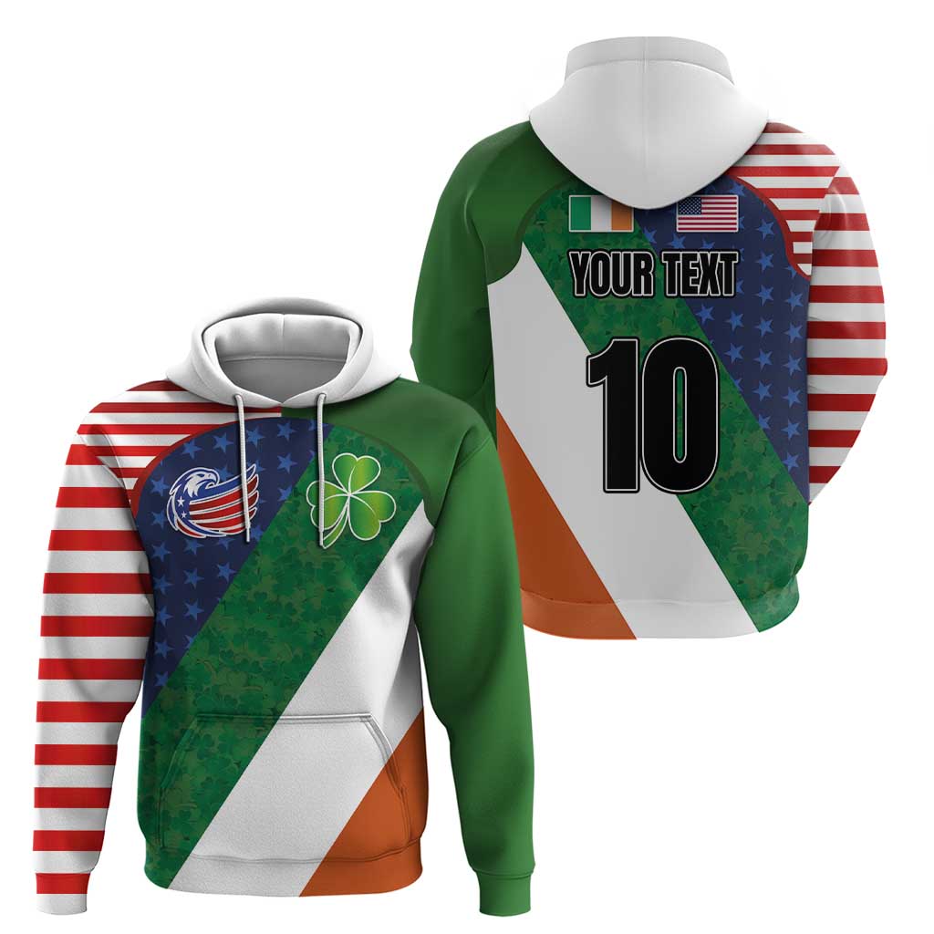 Custom Ireland and United States Zip Hoodie Shamrocks and American Flag Style