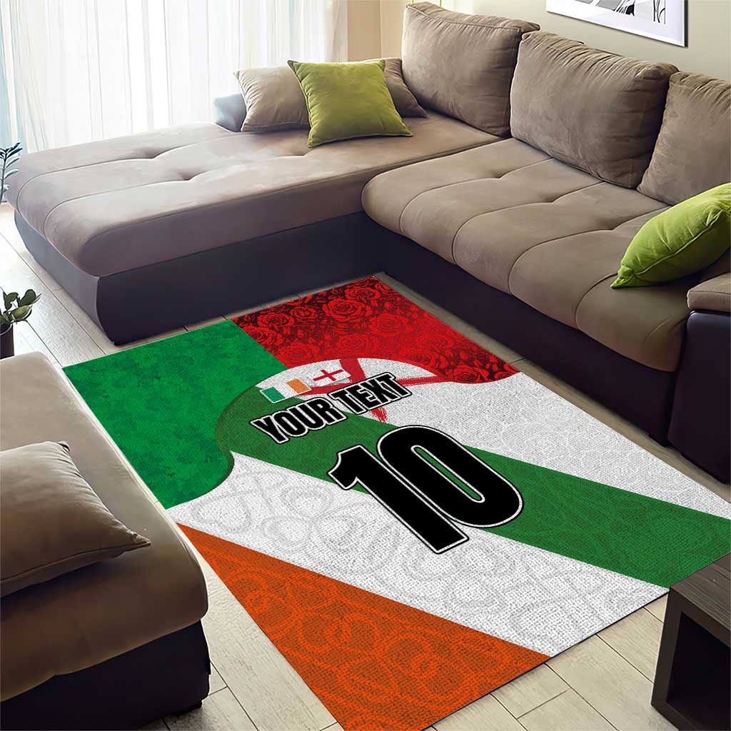 Custom Ireland and England Area Rug Celtic Shanrocks and Roses with Red Cross