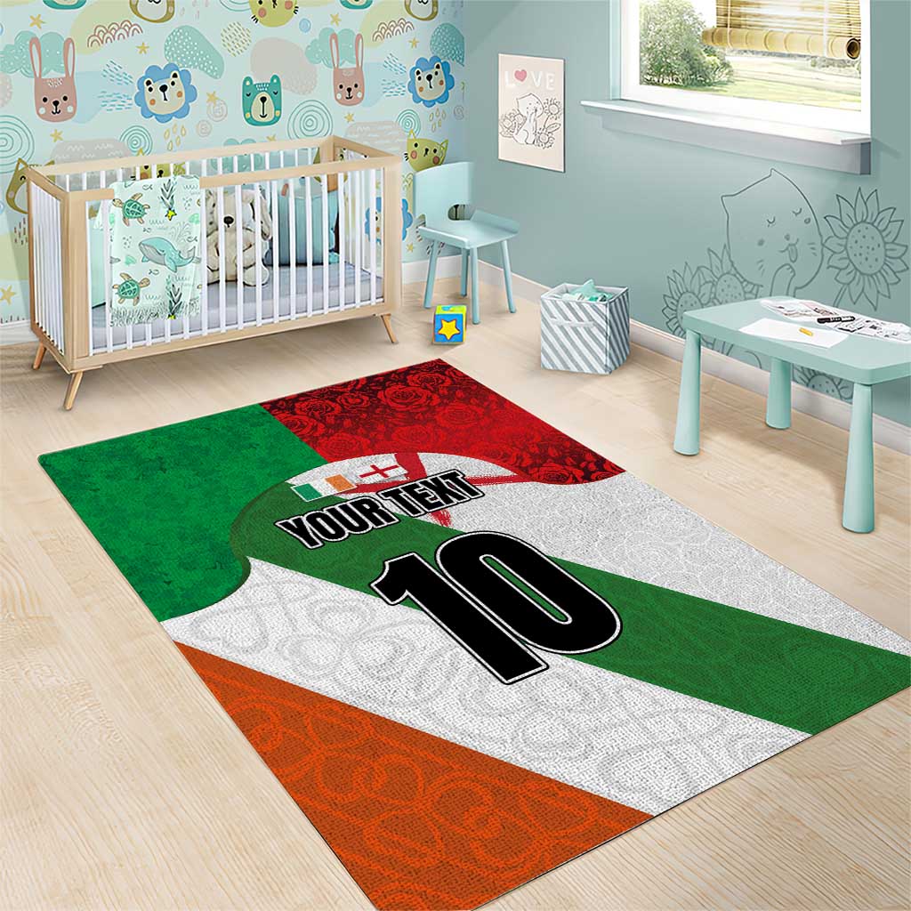 Custom Ireland and England Area Rug Celtic Shanrocks and Roses with Red Cross