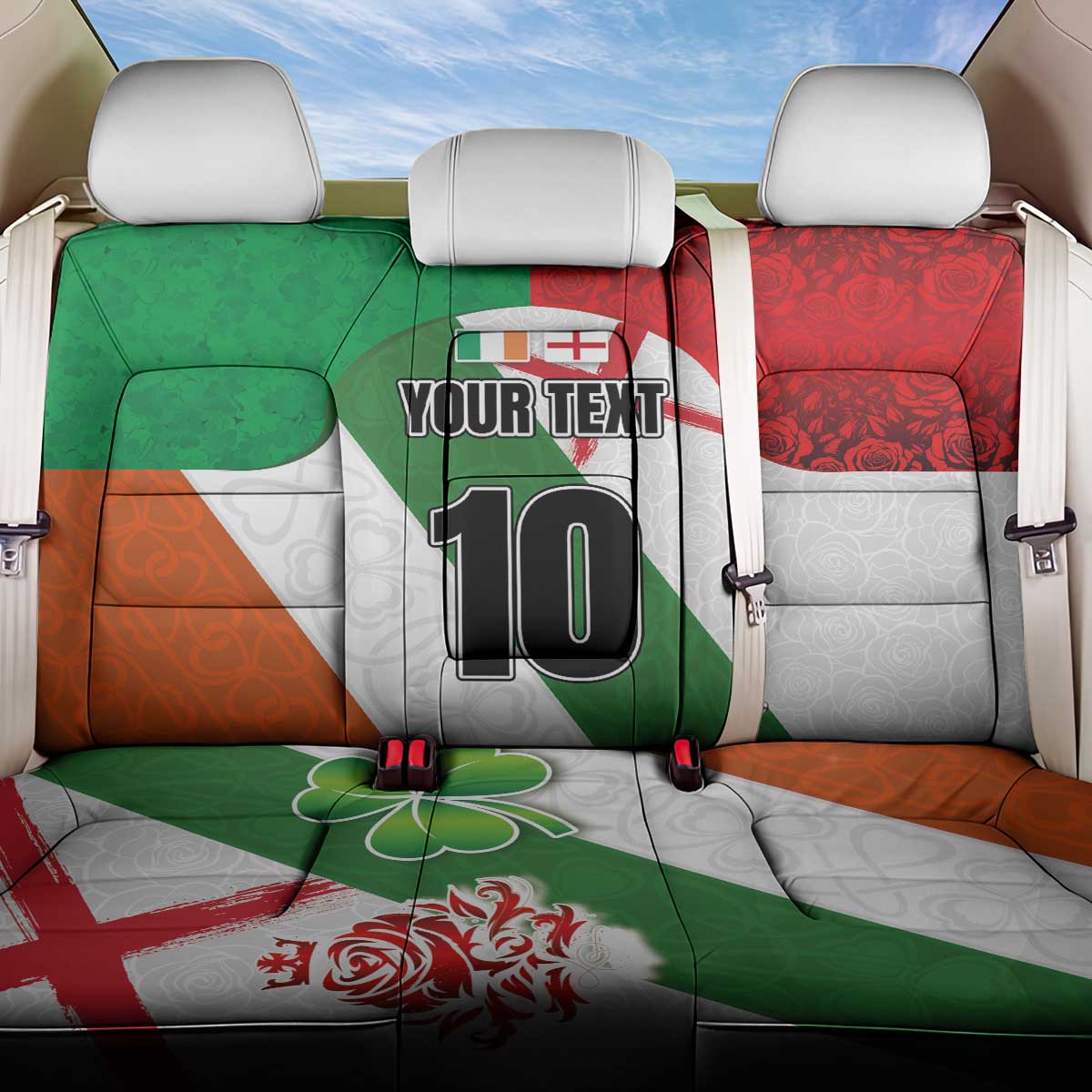 Custom Ireland and England Back Car Seat Cover Celtic Shanrocks and Roses with Red Cross