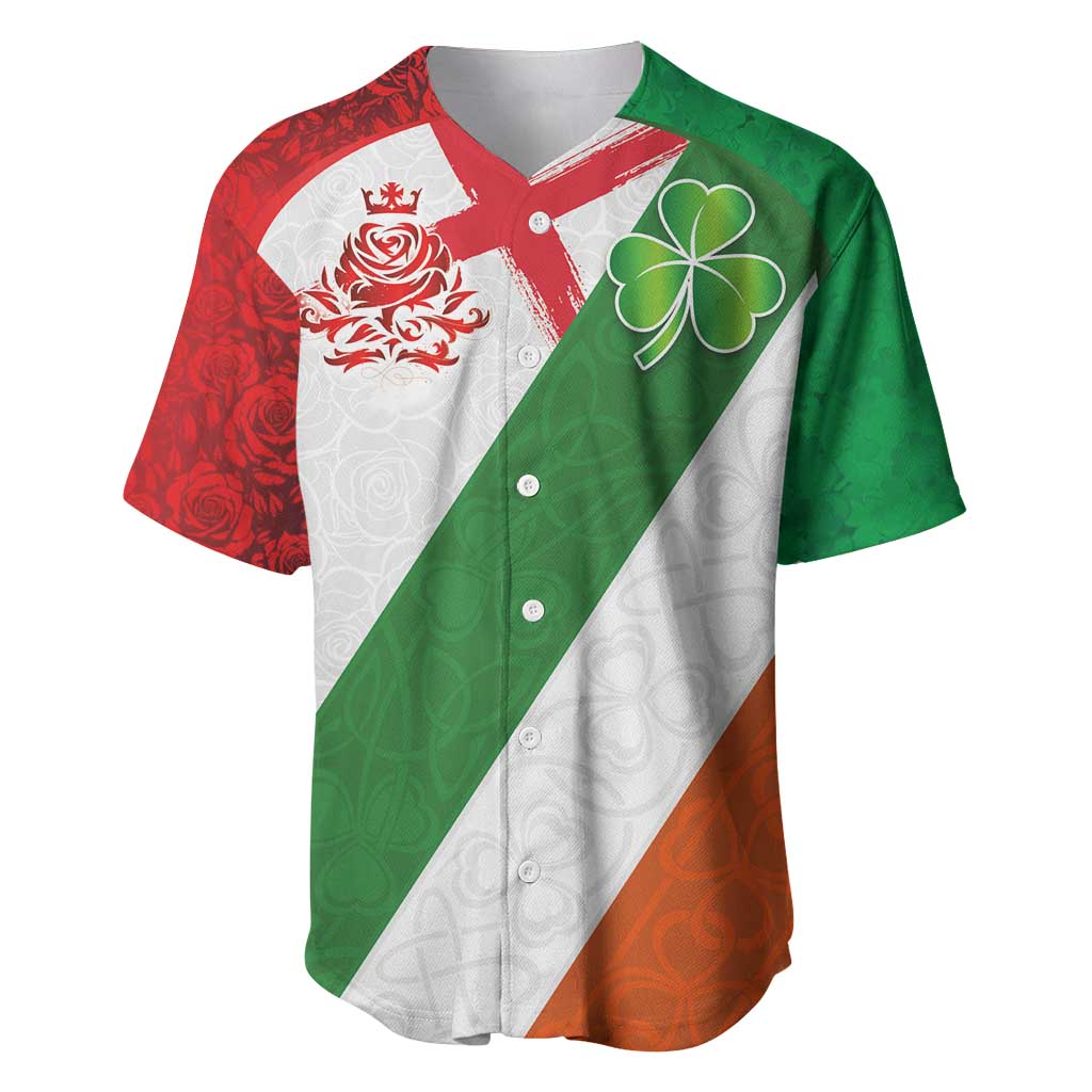 Custom Ireland and England Baseball Jersey Celtic Shanrocks and Roses with Red Cross