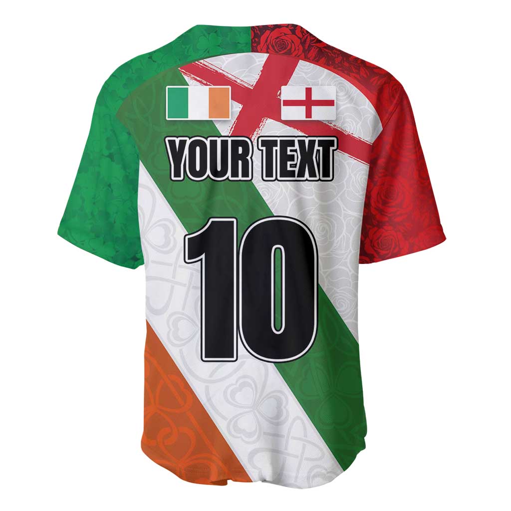 Custom Ireland and England Baseball Jersey Celtic Shanrocks and Roses with Red Cross