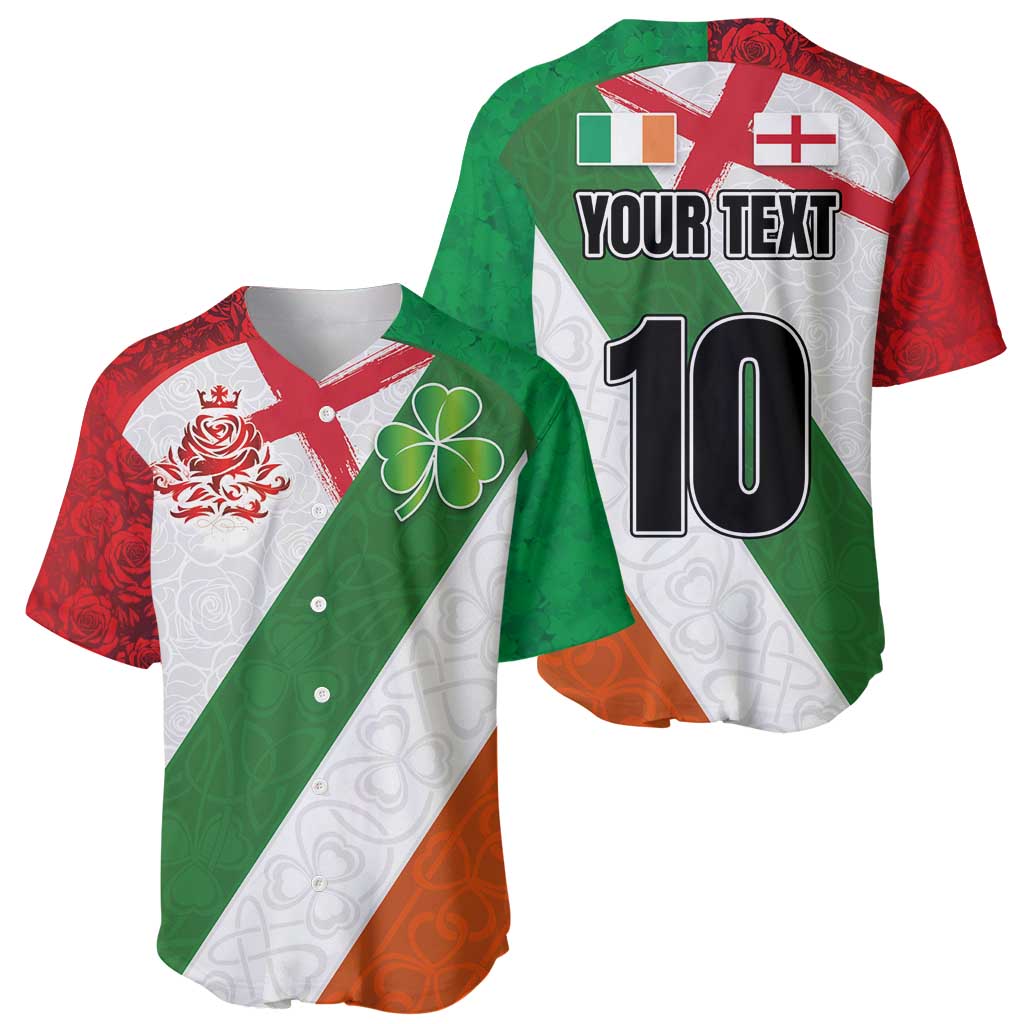 Custom Ireland and England Baseball Jersey Celtic Shanrocks and Roses with Red Cross