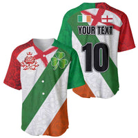 Custom Ireland and England Baseball Jersey Celtic Shanrocks and Roses with Red Cross