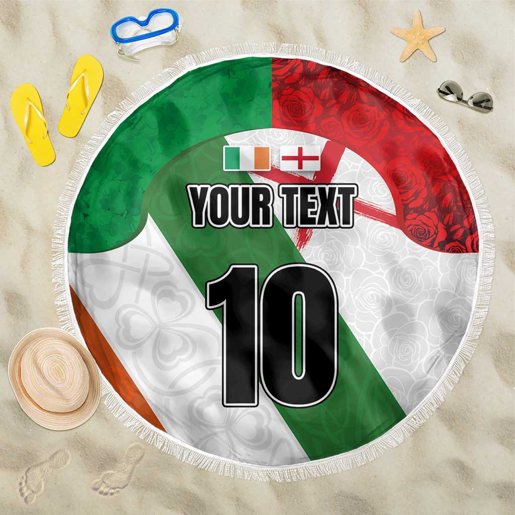 Custom Ireland and England Beach Blanket Celtic Shanrocks and Roses with Red Cross