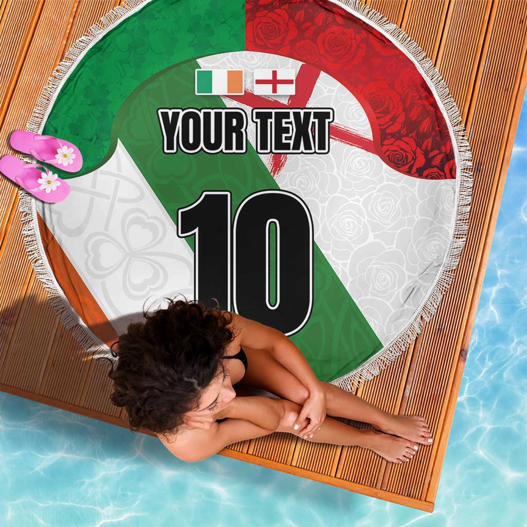 Custom Ireland and England Beach Blanket Celtic Shanrocks and Roses with Red Cross