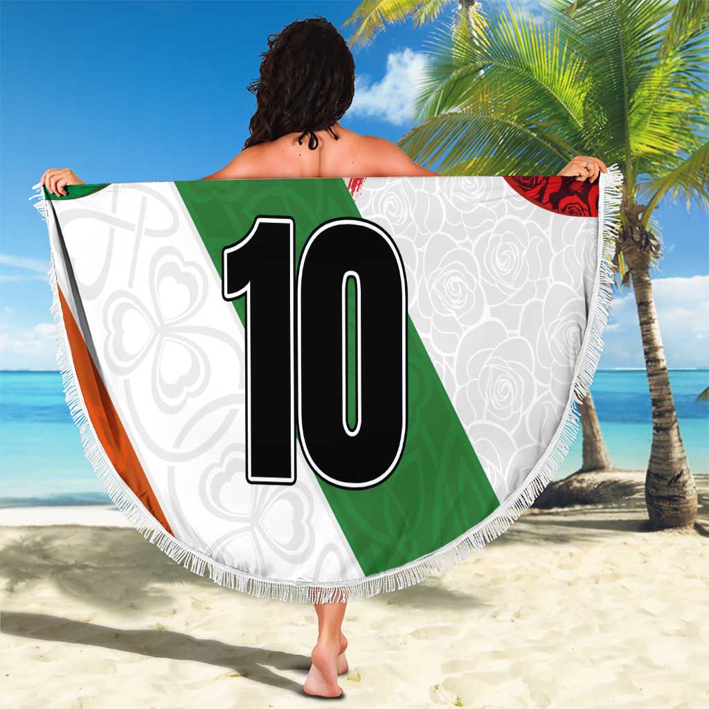 Custom Ireland and England Beach Blanket Celtic Shanrocks and Roses with Red Cross