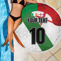 Custom Ireland and England Beach Blanket Celtic Shanrocks and Roses with Red Cross