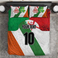 Custom Ireland and England Bedding Set Celtic Shanrocks and Roses with Red Cross