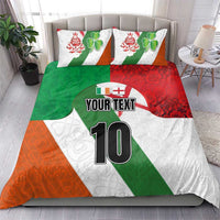 Custom Ireland and England Bedding Set Celtic Shanrocks and Roses with Red Cross